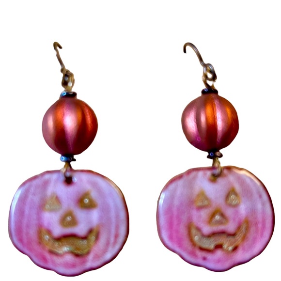 Bold Artisan Pumpkin Earrings Halloween Earrings Spooky Niobium Ear wires Unique - Picture 1 of 2